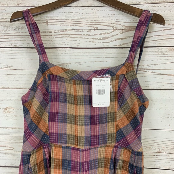 NWT Free People Overall Romper Plaid Wide Leg Crop - Picture 4 of 8